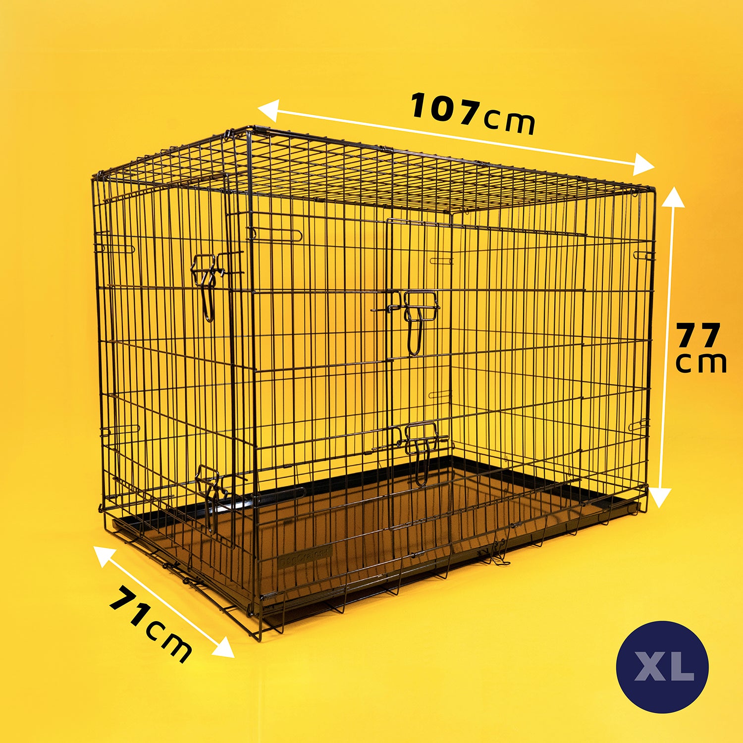 Durable Foldable Dog Crate Easy Assembly Dual Door Access 42 XL